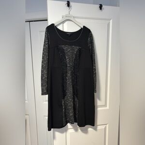 Michel Studio Black Silver Lace Midi Dress